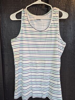 Basic Editions White Tank with Green, Yellow & Blue Stripes